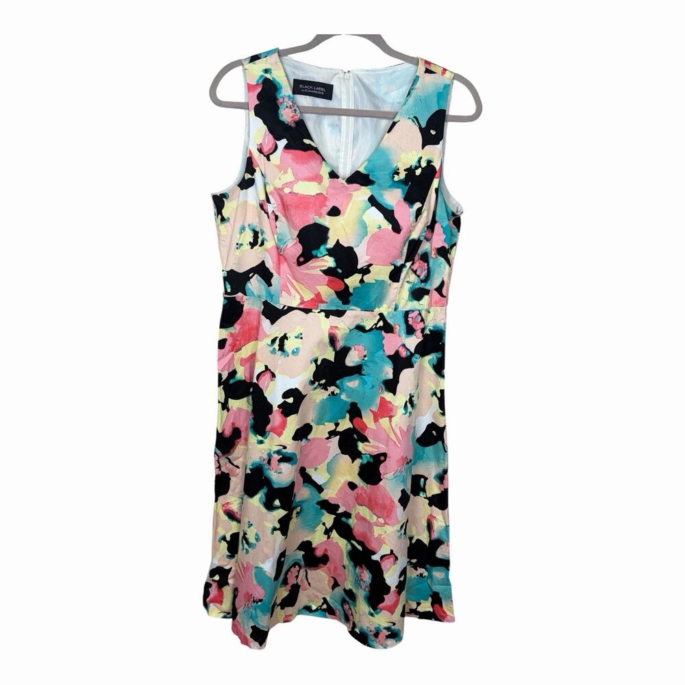Evan Picone Black Label Floral Midi Dress Womens 10 Sleeveless V Neck